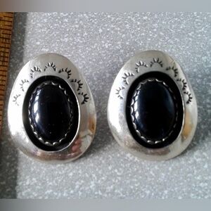 Vintage Native American Navajo Onyx Shadowbox Earrings